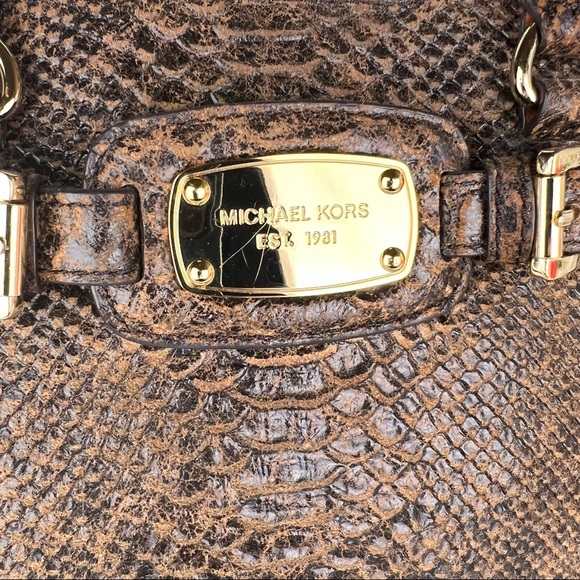 Michael Kors Brown Hamilton Snake Embossed Satchel - Picture 14 of 15